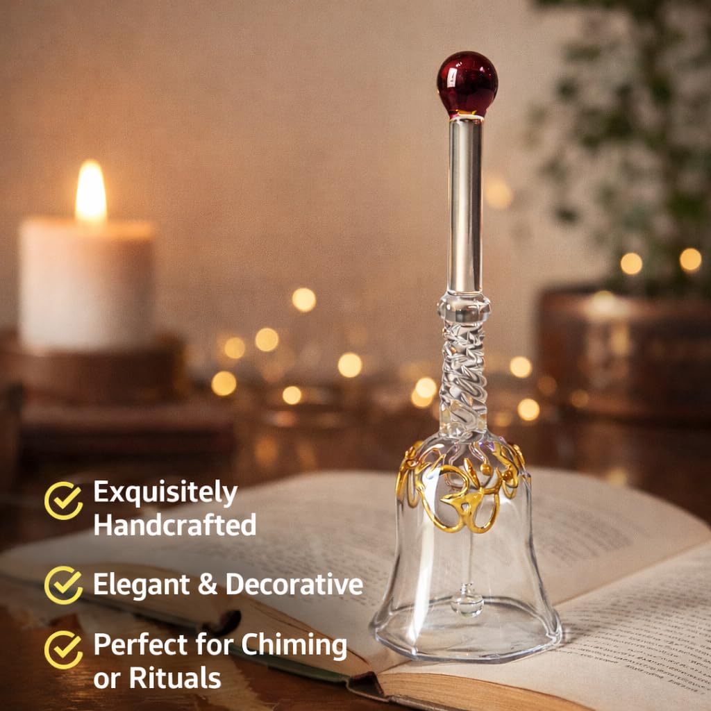 Handcrafted Amber Glass Ringing Bell for Pooja & Mandir