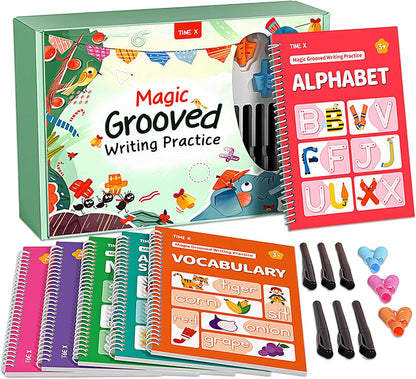 Magic Grooved Writing Practice Books, Reusable 3D Groove Handwriting Practice Workbooks for Kids