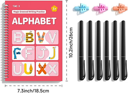 Magic Grooved Writing Practice Books, Reusable 3D Groove Handwriting Practice Workbooks for Kids