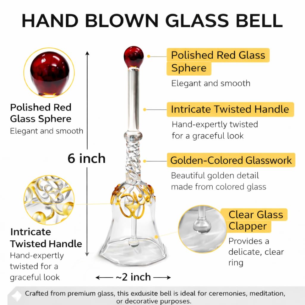 Handcrafted Amber Glass Ringing Bell for Pooja & Mandir