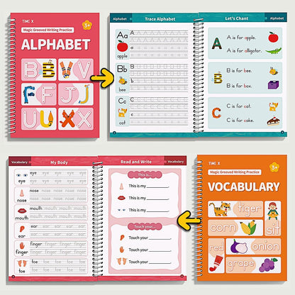 Magic Grooved Writing Practice Books, Reusable 3D Groove Handwriting Practice Workbooks for Kids