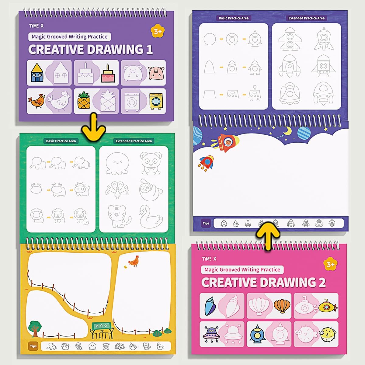Magic Grooved Writing Practice Books, Reusable 3D Groove Handwriting Practice Workbooks for Kids