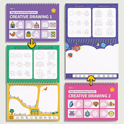Magic Grooved Writing Practice Books, Reusable 3D Groove Handwriting Practice Workbooks for Kids