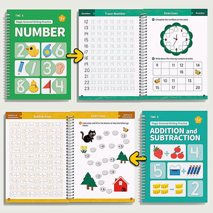 Magic Grooved Writing Practice Books, Reusable 3D Groove Handwriting Practice Workbooks for Kids