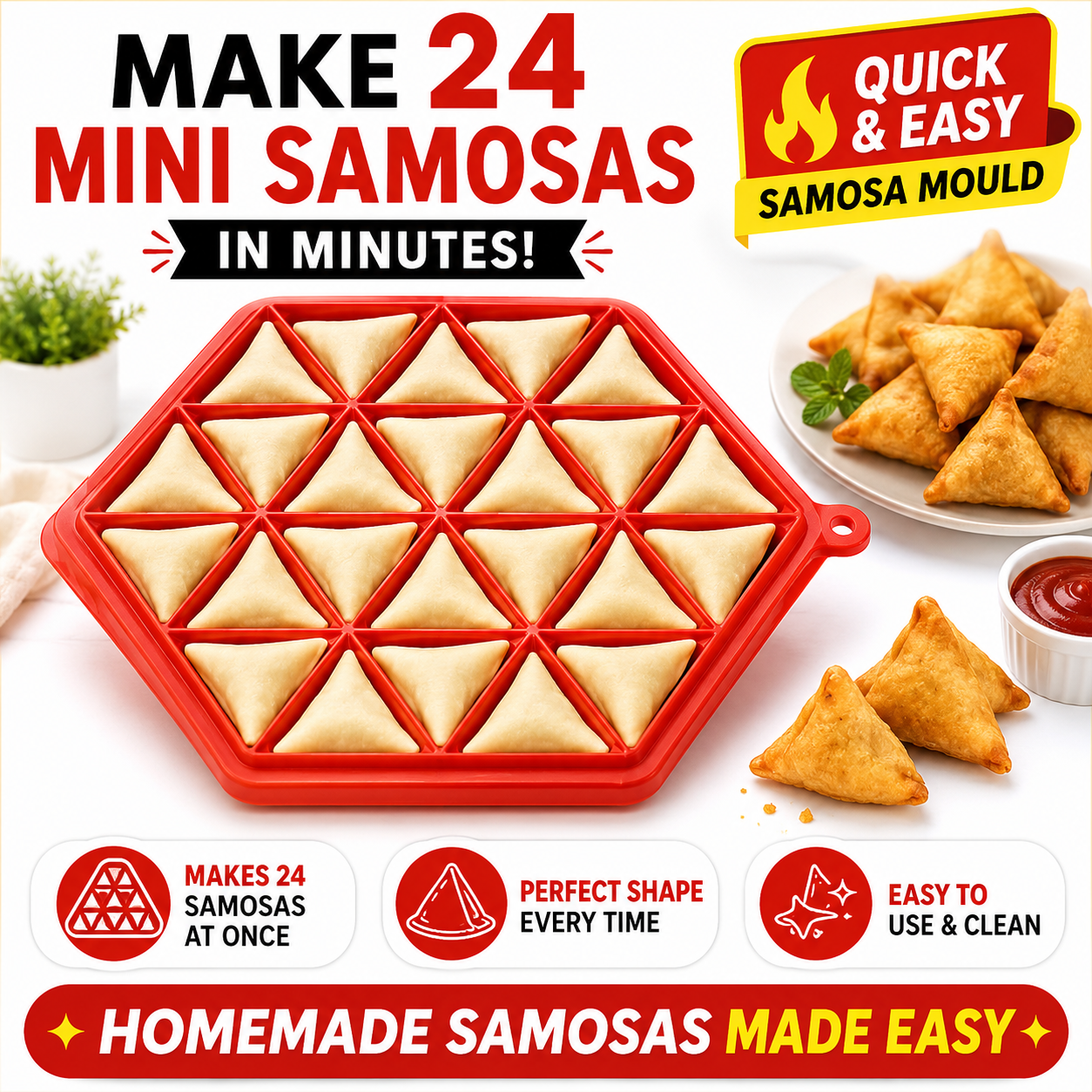 Samosa Maker Tray (Makes 24 Mini Samosas) - Quick & Easy Samosa Mould