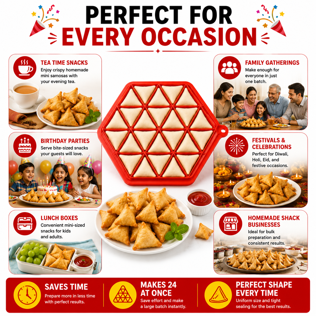 Samosa Maker Tray (Makes 24 Mini Samosas) - Quick & Easy Samosa Mould