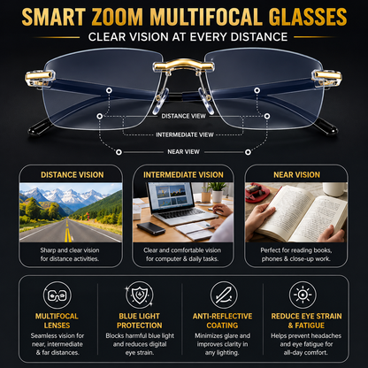 Smart Zoom Multifocal Glasses Combo Pack of 2 – Auto Adjusting HD Reading + Multifocal Vision Glasses