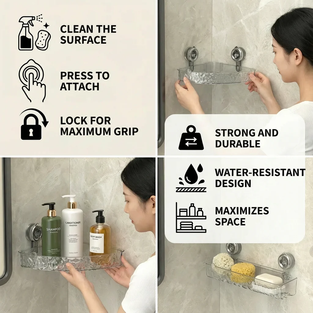 Bathroom Suction Cup Corner Shelf